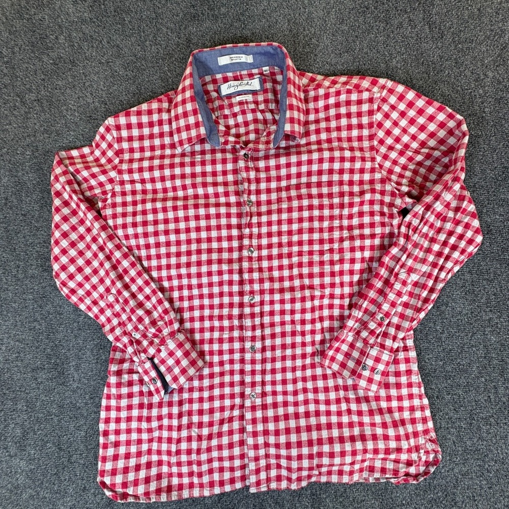Henry Grethel Shirt Mens XL Red White Cotton Picnic Check Classic Fit Button Up